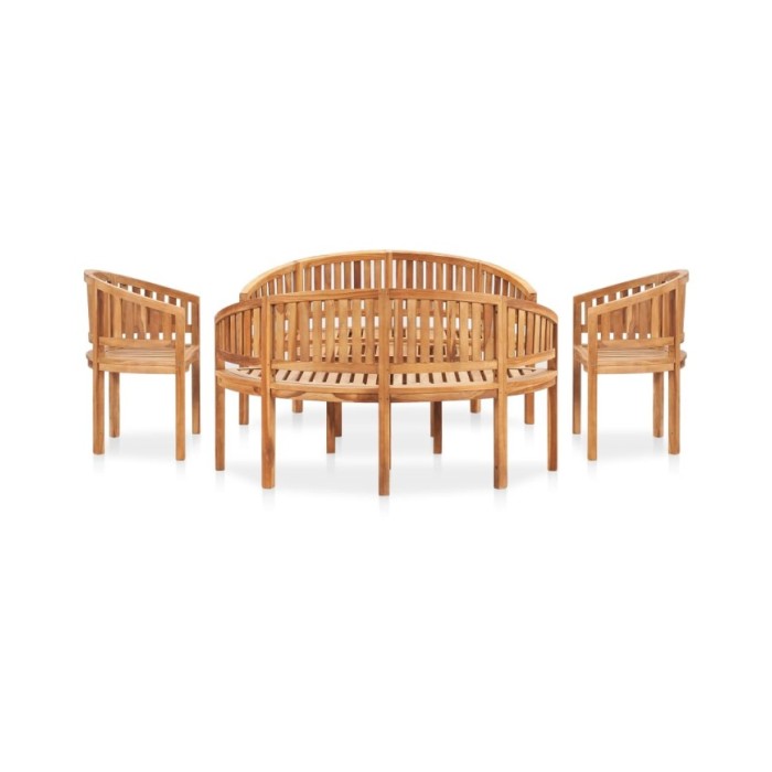 Salon de jardin 5 pcs en forme de banane Bois de teck solide