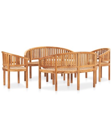 Salon de jardin 5 pcs en forme de banane Bois de teck solide