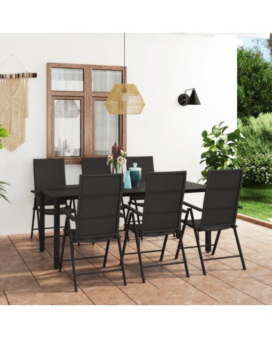 Ensemble de salle à manger de jardin 7 pcs Noir