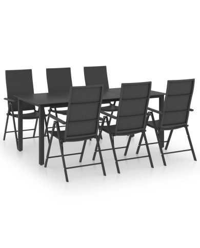 Ensemble de salle à manger de jardin 7 pcs Noir