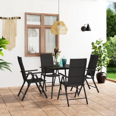 Ensemble de salle à manger de jardin 5 pcs Noir