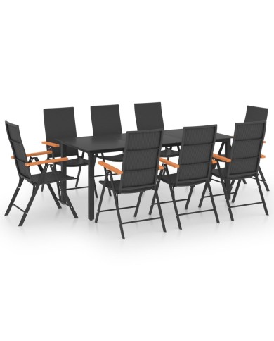 Ensemble de salle à manger de jardin 9 pcs Noir et marron