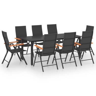 Ensemble de salle à manger de jardin 9 pcs Noir et marron