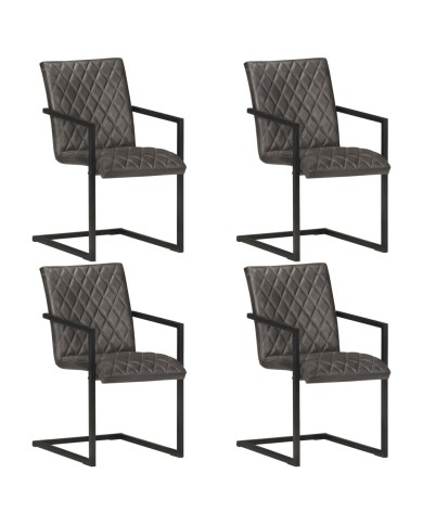 Chaises de salle à manger cantilever 4 pcs Gris Cuir véritable