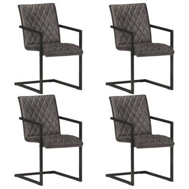 Chaises de salle à manger cantilever 4 pcs Gris Cuir véritable