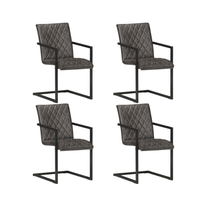 Chaises de salle à manger cantilever 4 pcs Gris Cuir véritable