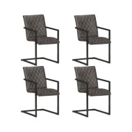 Chaises de salle à manger cantilever 4 pcs Gris Cuir véritable