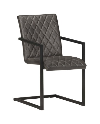 Chaises de salle à manger cantilever 4 pcs Gris Cuir véritable