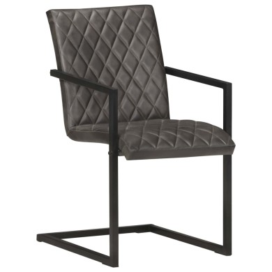 Chaises de salle à manger cantilever 4 pcs Gris Cuir véritable