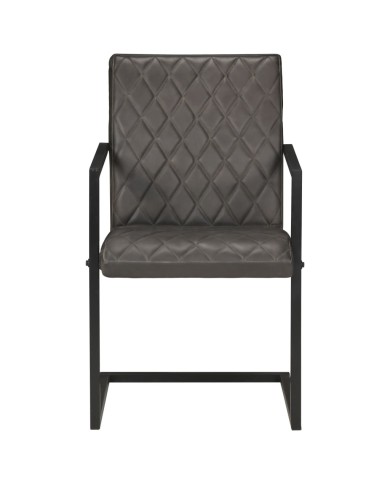 Chaises de salle à manger cantilever 4 pcs Gris Cuir véritable