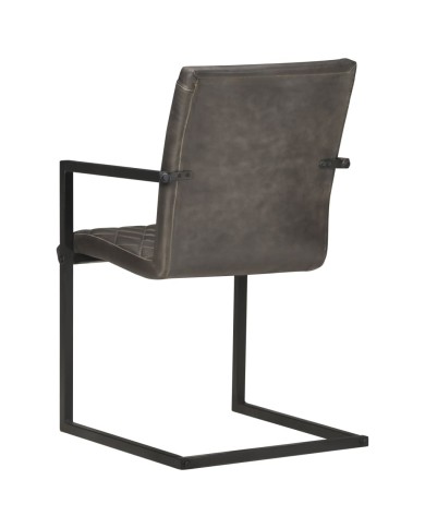 Chaises de salle à manger cantilever 4 pcs Gris Cuir véritable