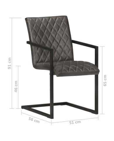 Chaises de salle à manger cantilever 4 pcs Gris Cuir véritable