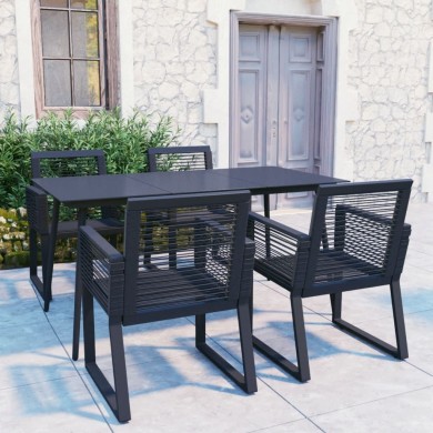 Ensemble à dîner d'extérieur 5 pcs Rotin PVC Noir