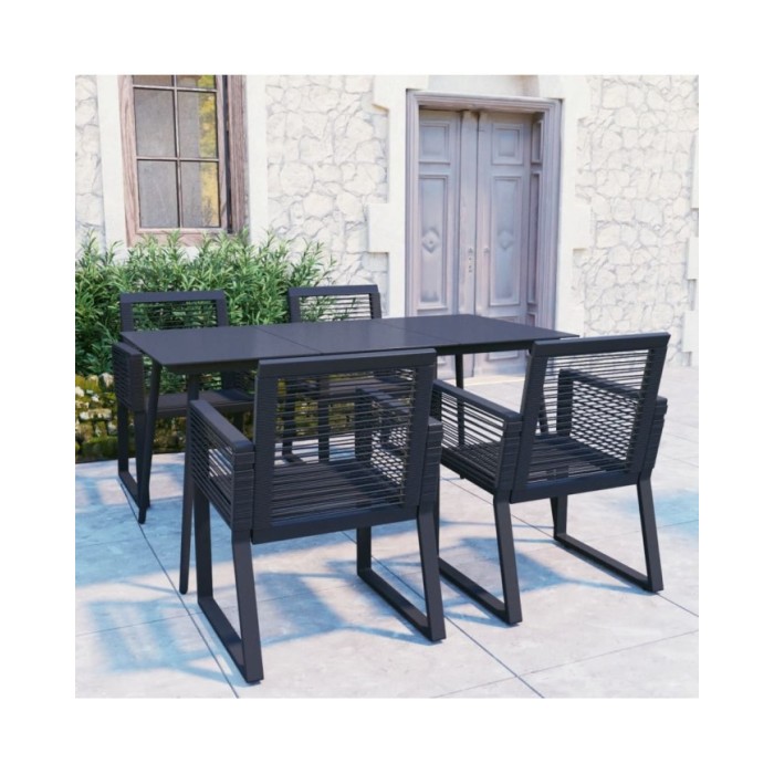 Ensemble à dîner d'extérieur 5 pcs Rotin PVC Noir
