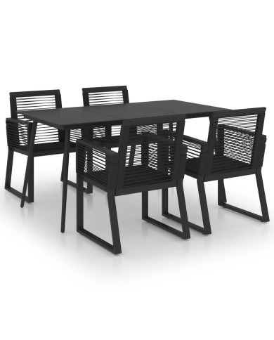 Ensemble à dîner d'extérieur 5 pcs Rotin PVC Noir