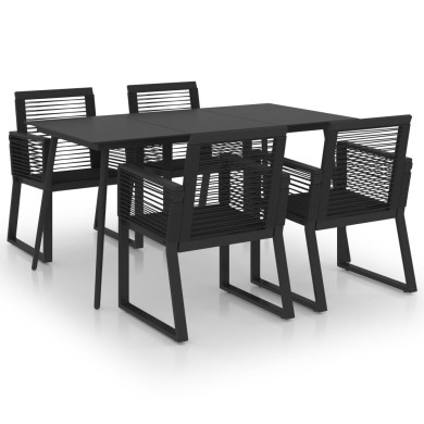 Ensemble à dîner d'extérieur 5 pcs Rotin PVC Noir