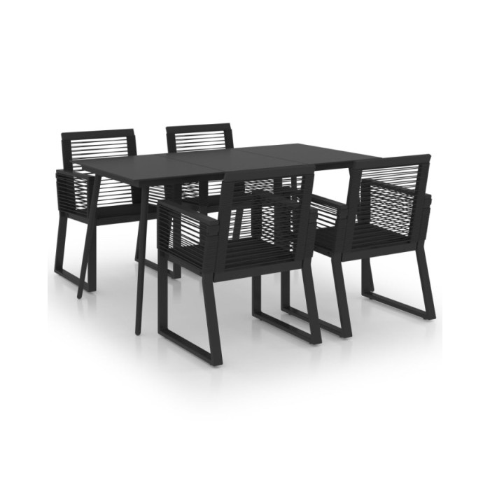 Ensemble à dîner d'extérieur 5 pcs Rotin PVC Noir