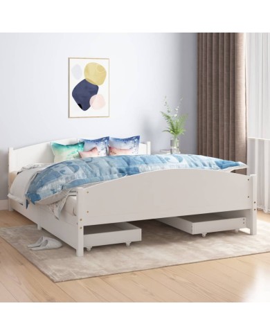 Cadre de lit avec 4 tiroirs Blanc Bois de pin massif 160x200 cm