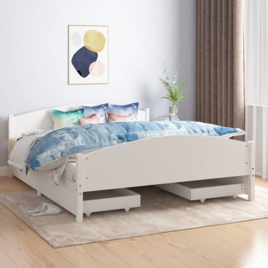 Cadre de lit avec 4 tiroirs Blanc Bois de pin massif 160x200 cm