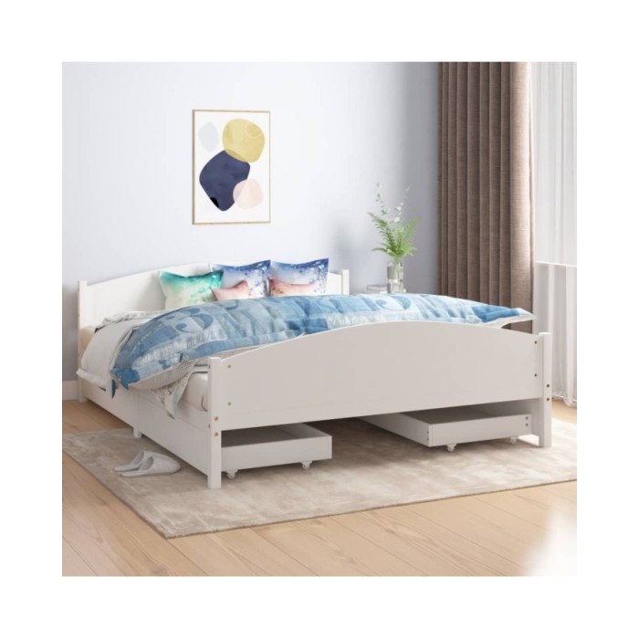 Cadre de lit avec 4 tiroirs Blanc Bois de pin massif 160x200 cm