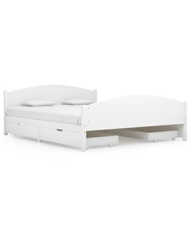 Cadre de lit avec 4 tiroirs Blanc Bois de pin massif 160x200 cm