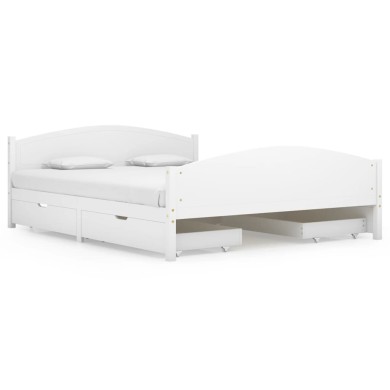 Cadre de lit avec 4 tiroirs Blanc Bois de pin massif 160x200 cm
