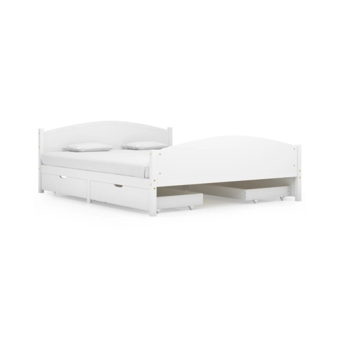 Cadre de lit avec 4 tiroirs Blanc Bois de pin massif 160x200 cm