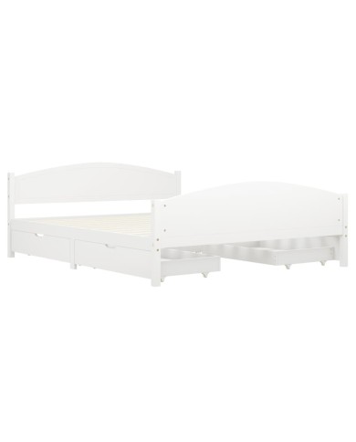 Cadre de lit avec 4 tiroirs Blanc Bois de pin massif 160x200 cm