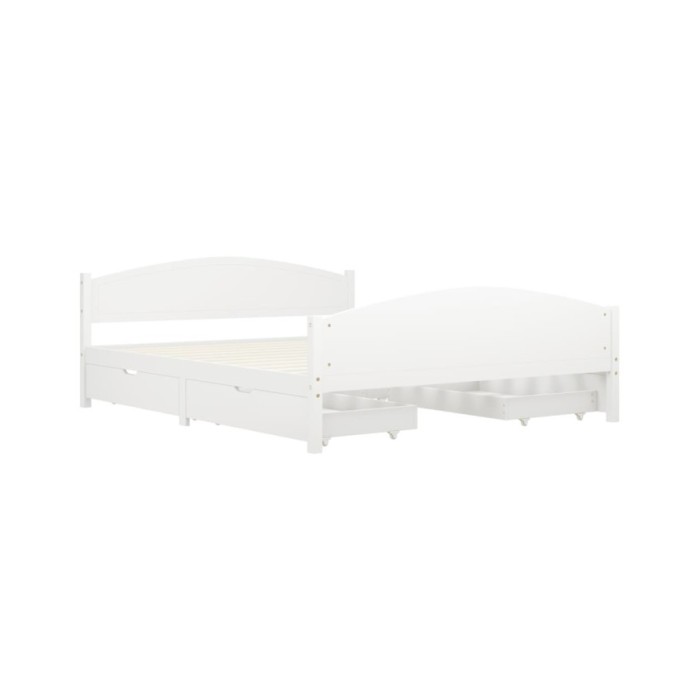 Cadre de lit avec 4 tiroirs Blanc Bois de pin massif 160x200 cm