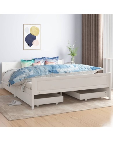 Cadre de lit avec 4 tiroirs Blanc Pin massif 160x200 cm