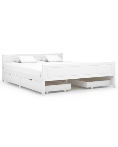 Cadre de lit avec 4 tiroirs Blanc Pin massif 160x200 cm