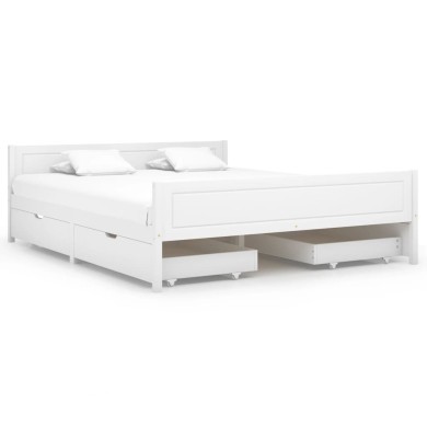 Cadre de lit avec 4 tiroirs Blanc Pin massif 160x200 cm