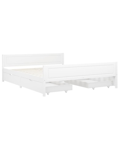 Cadre de lit avec 4 tiroirs Blanc Pin massif 160x200 cm