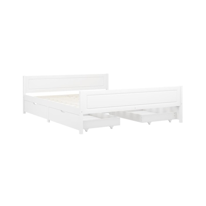 Cadre de lit avec 4 tiroirs Blanc Pin massif 160x200 cm