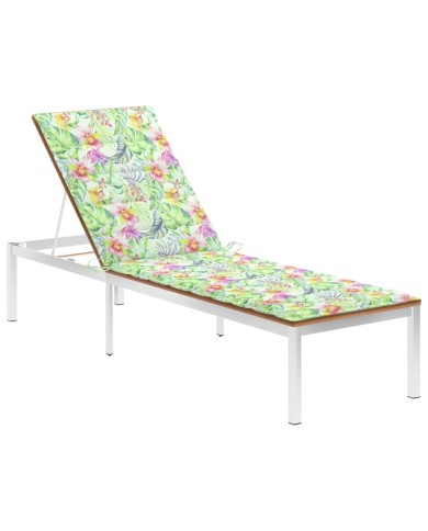Chaise longue avec coussin Bois de teck et acier inoxydable