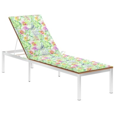 Chaise longue avec coussin Bois de teck et acier inoxydable