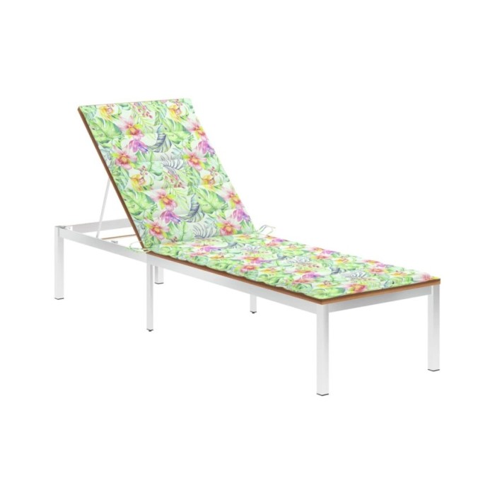 Chaise longue avec coussin Bois de teck et acier inoxydable