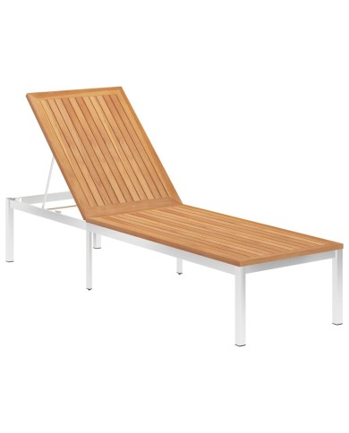 Chaise longue avec coussin Bois de teck et acier inoxydable