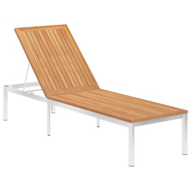 Chaise longue avec coussin Bois de teck et acier inoxydable