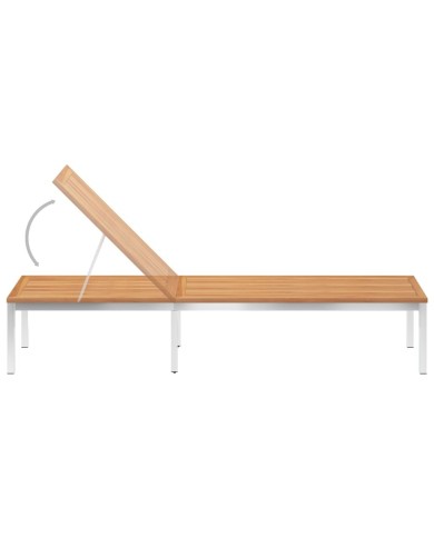 Chaise longue avec coussin Bois de teck et acier inoxydable
