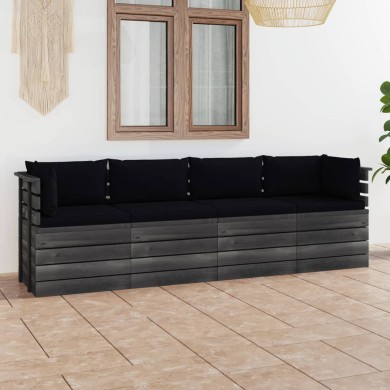 Canapé palette de jardin 4 places avec coussins Bois de pin