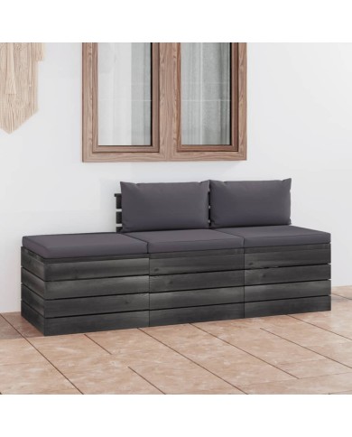 Salon palette de jardin 3 pcs avec coussins Bois de pin massif