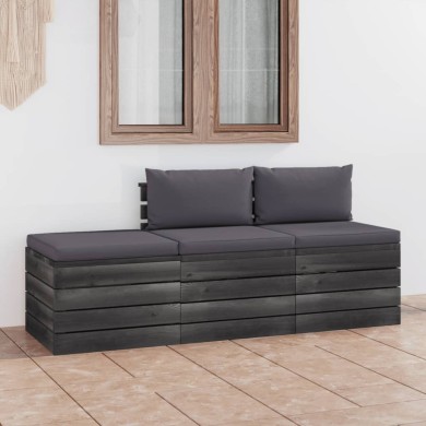 Salon palette de jardin 3 pcs avec coussins Bois de pin massif