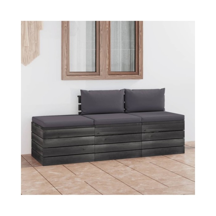 Salon palette de jardin 3 pcs avec coussins Bois de pin massif