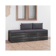 Salon palette de jardin 3 pcs avec coussins Bois de pin massif