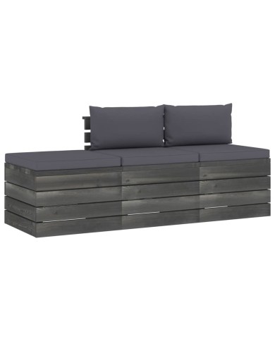 Salon palette de jardin 3 pcs avec coussins Bois de pin massif