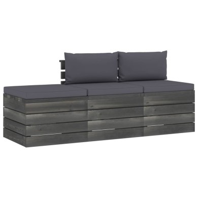 Salon palette de jardin 3 pcs avec coussins Bois de pin massif