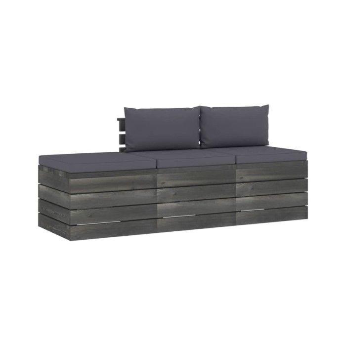 Salon palette de jardin 3 pcs avec coussins Bois de pin massif