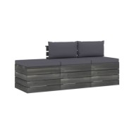 Salon palette de jardin 3 pcs avec coussins Bois de pin massif