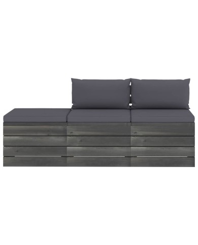 Salon palette de jardin 3 pcs avec coussins Bois de pin massif